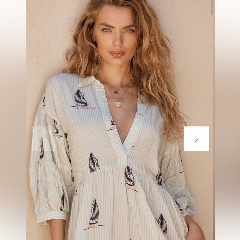 The Carolita Printed Tiered Shirt Dress By Anthropologie SailBoat - Picture 2 of 9